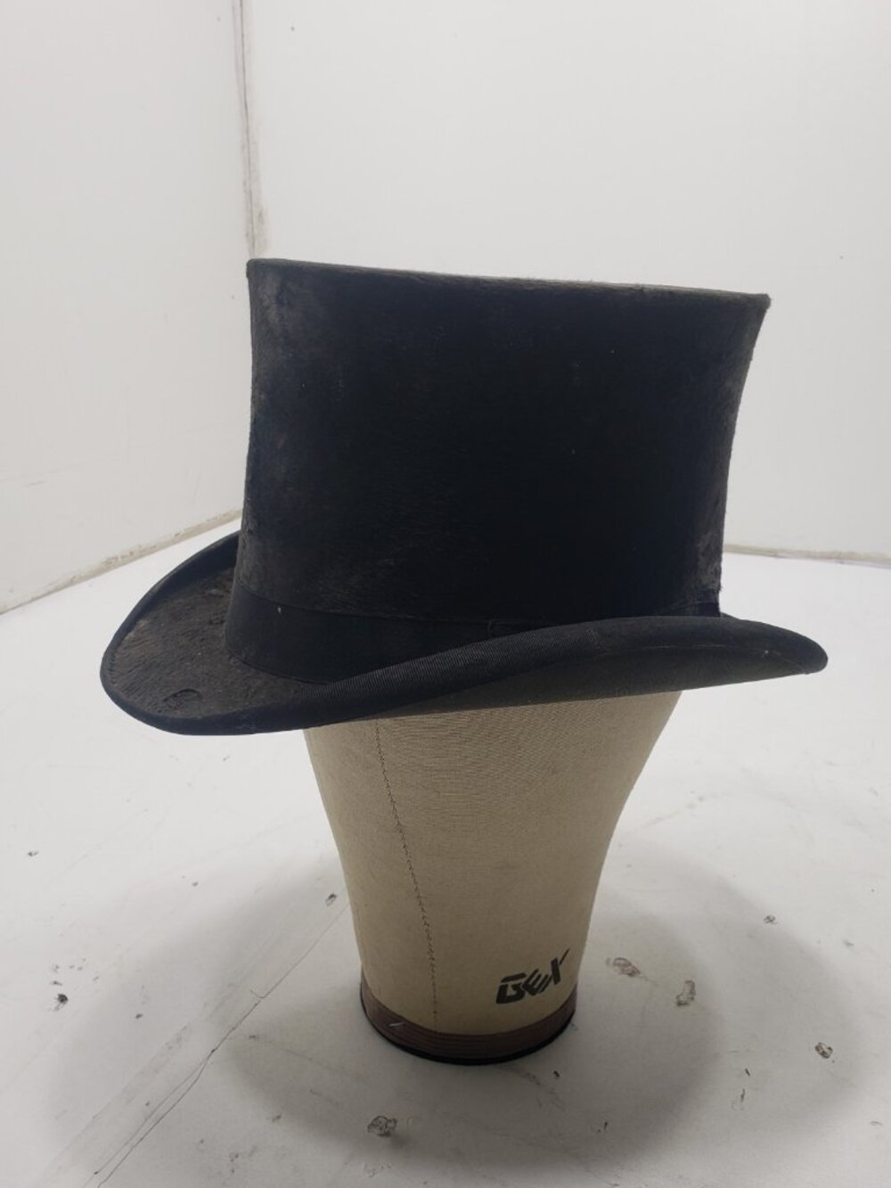 Antique 1880s Somers The Hatter Portland Maine Black Silk Plush Top Hat
